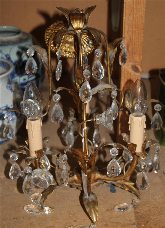 Gilt metal crystal hung chandelier